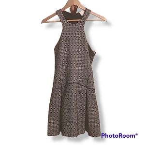 Parker Black White Halter Style Diamond Pattern Dress